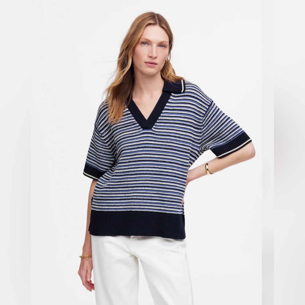 Madewell Striped Johnny-Collar Sweater Tee